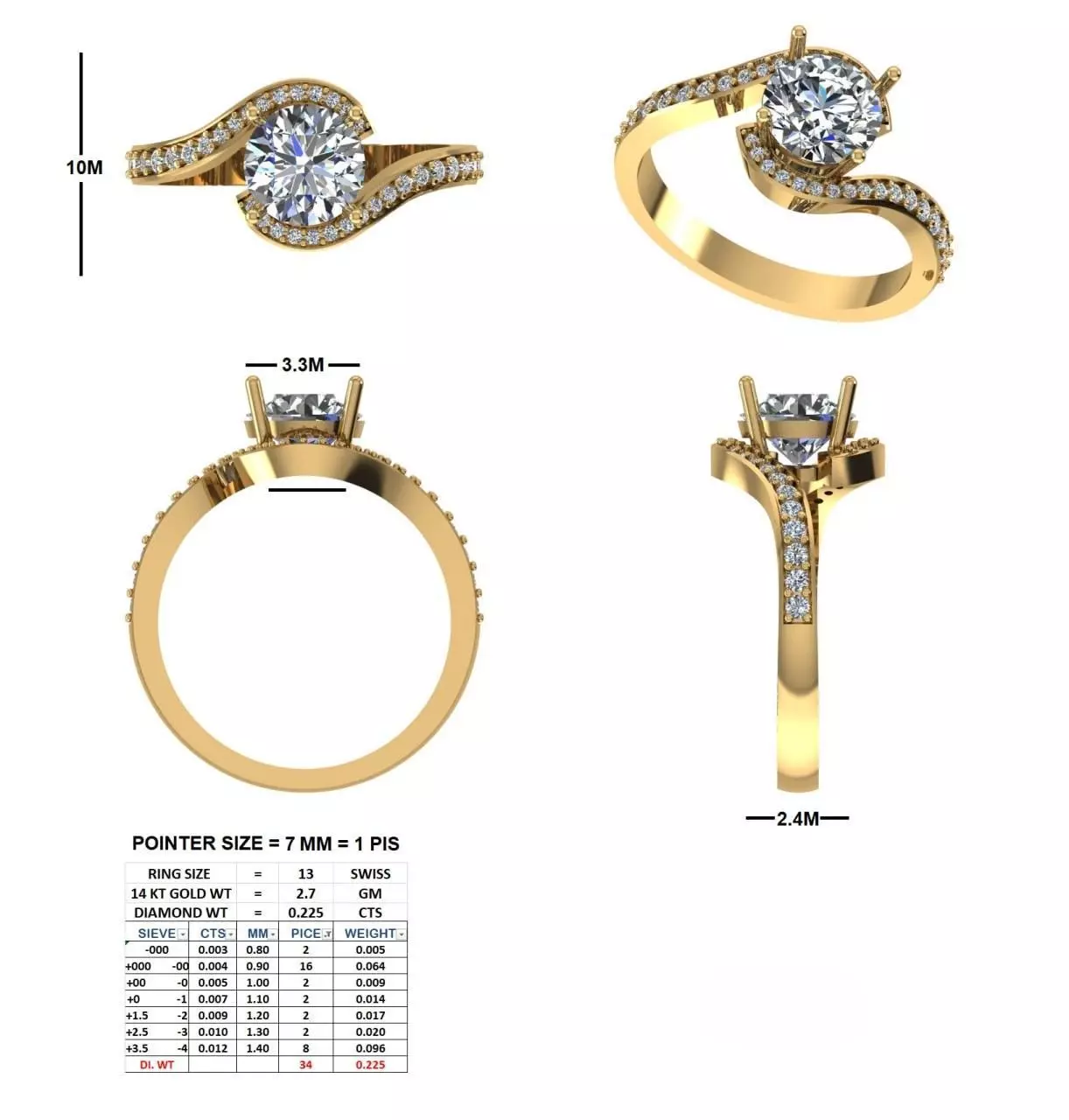 Round Cut Diamond Swirl Bypass Wedding Ring ALL SIZES STL Video 3D print model_15