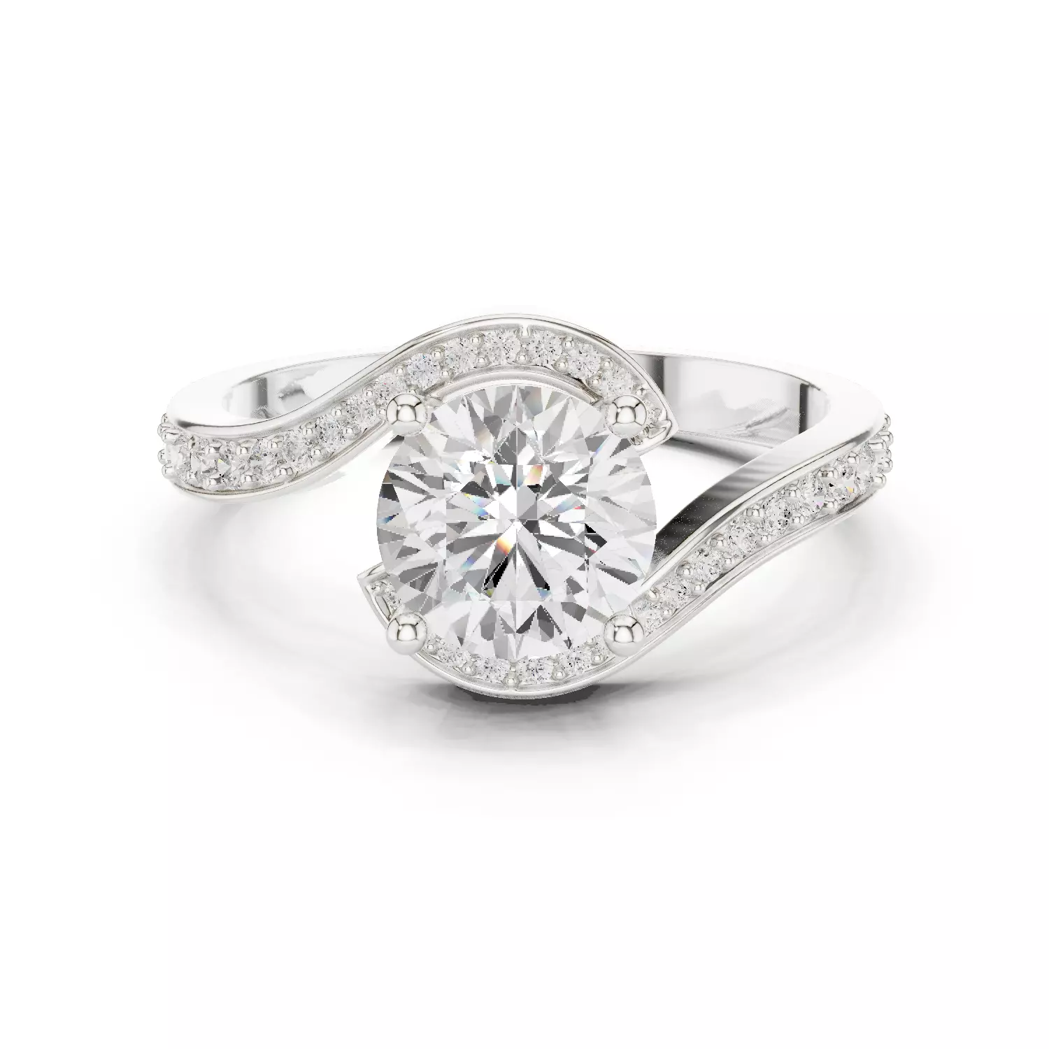 Round Cut Diamond Swirl Bypass Wedding Ring ALL SIZES STL Video 3D print model_14