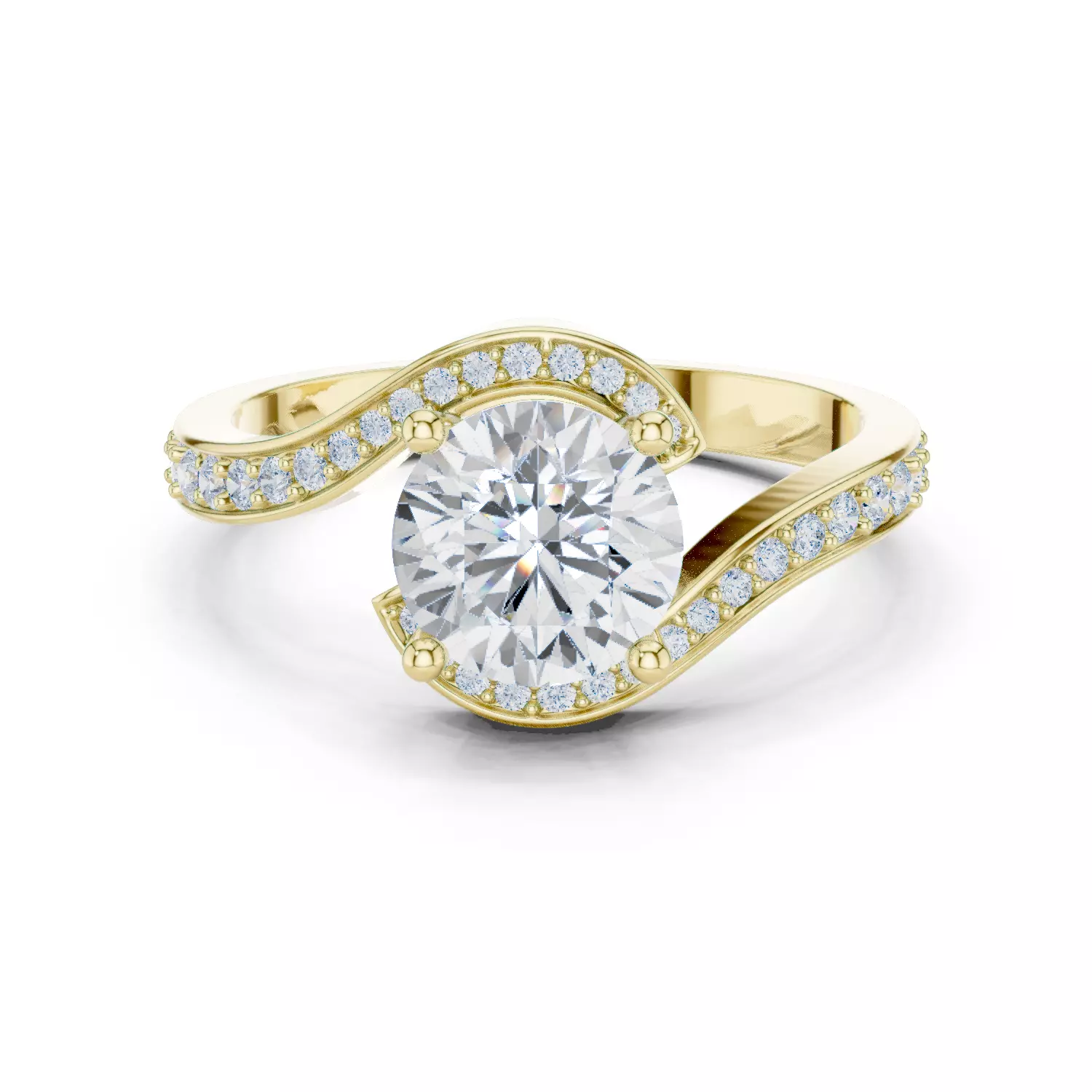 Round Cut Diamond Swirl Bypass Wedding Ring ALL SIZES STL Video 3D print model_13