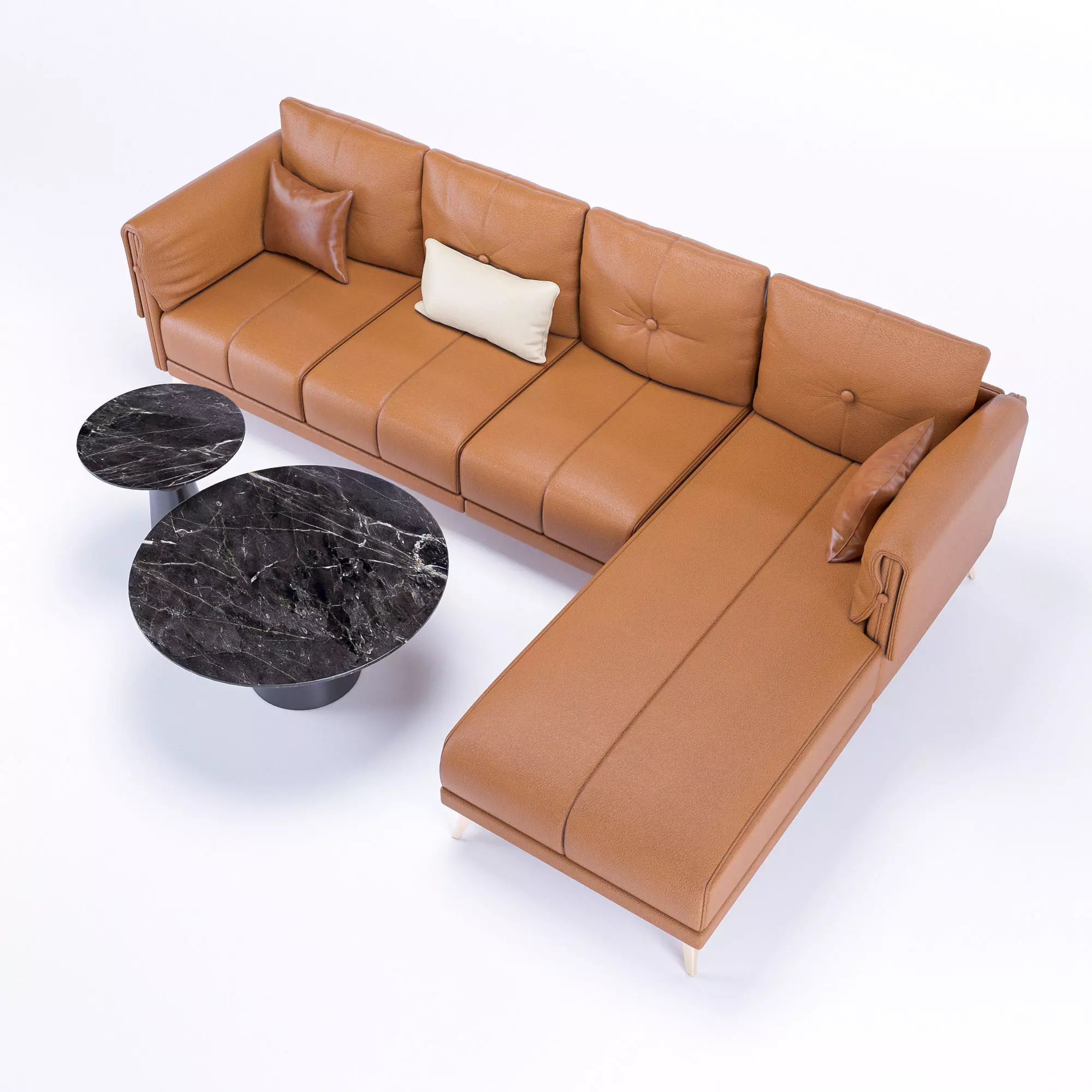 L-Shaped Corner Sofa Set Low-poly 3D model_3