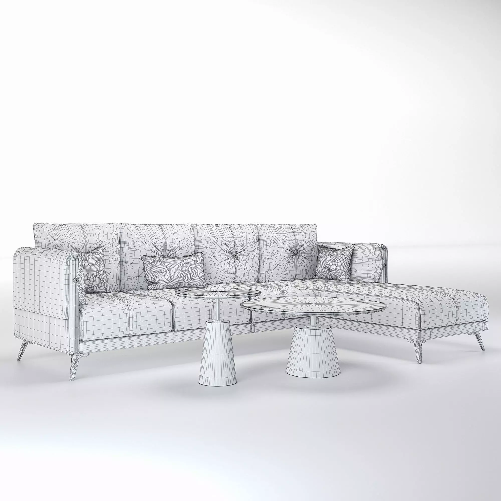 L-Shaped Corner Sofa Set Low-poly 3D model_10