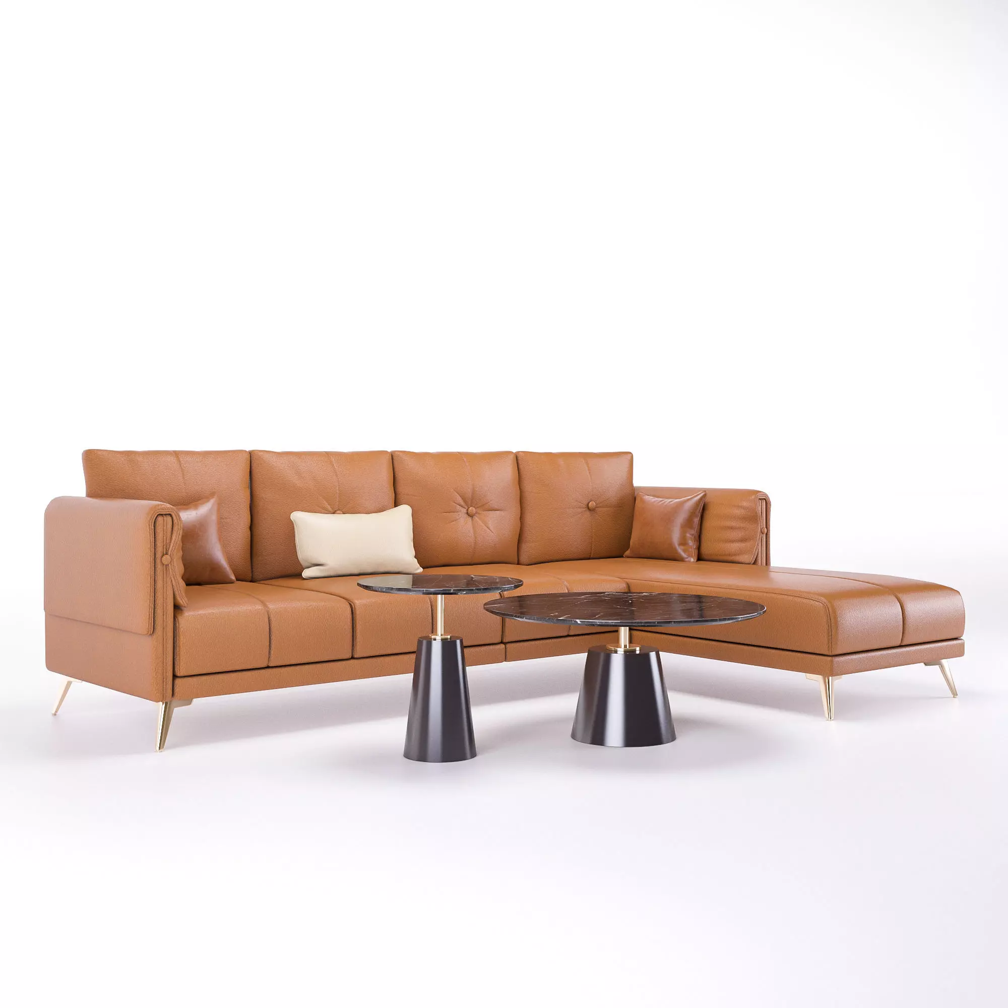 L-Shaped Corner Sofa Set Low-poly 3D model_0