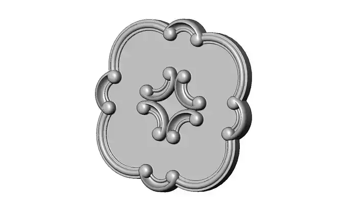Rounded square carved corners scroll arc frame rosette relief 3D print model