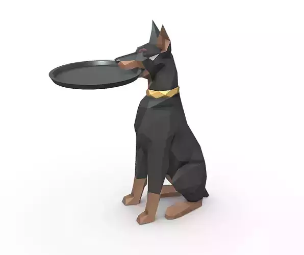 Doberman with a bowl 