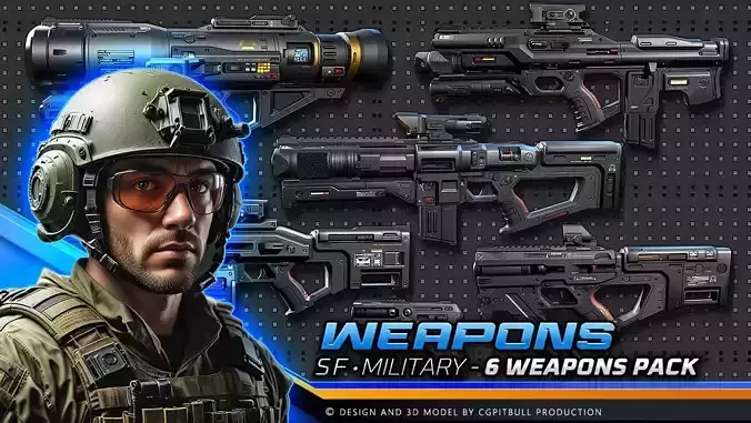 PACK - 6 SCIFI Weapons Low-poly 3D model PACK - 6 SCIFI Weapons Low-poly 3D model