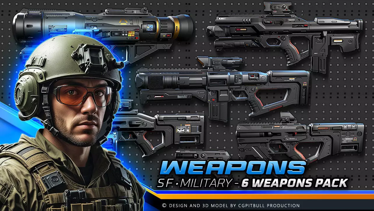 PACK - 6 SCIFI Weapons Low-poly 3D model_0