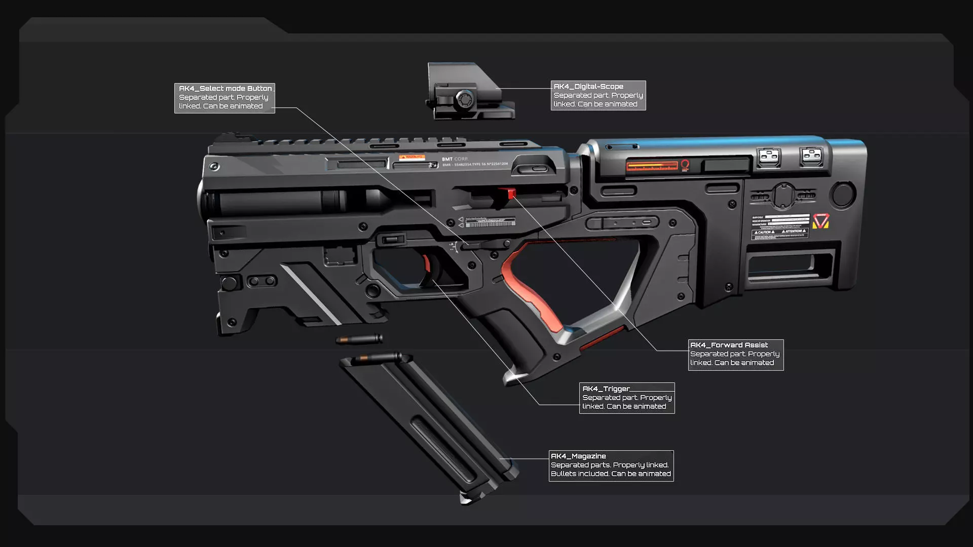 PACK - 6 SCIFI Weapons Low-poly 3D model_8