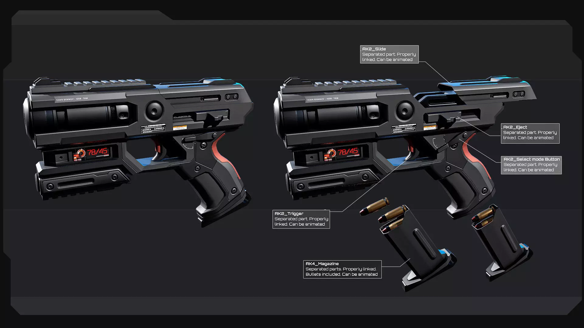 PACK - 6 SCIFI Weapons Low-poly 3D model_3