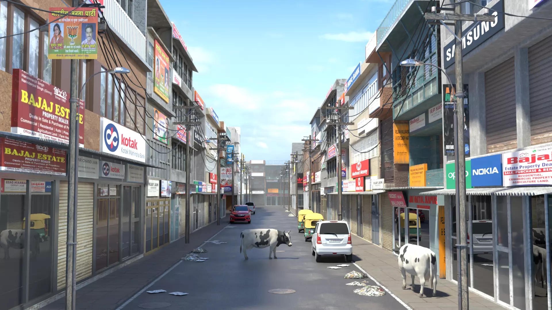 Indian Old Delhi Street Low-poly 3D model