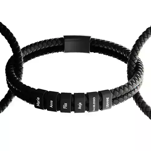 Elegant Personalized Leather Bracelet with Engraved Names