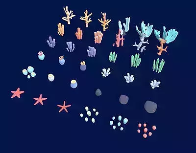Cartoon - Style coral Marine Elements 3D Model Pack Free 3D model