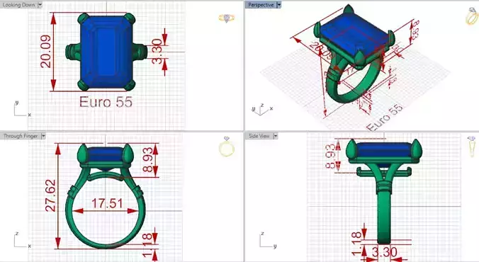 STL 3dm Ring Emerald Splendor and Modern Simplicity gr0143