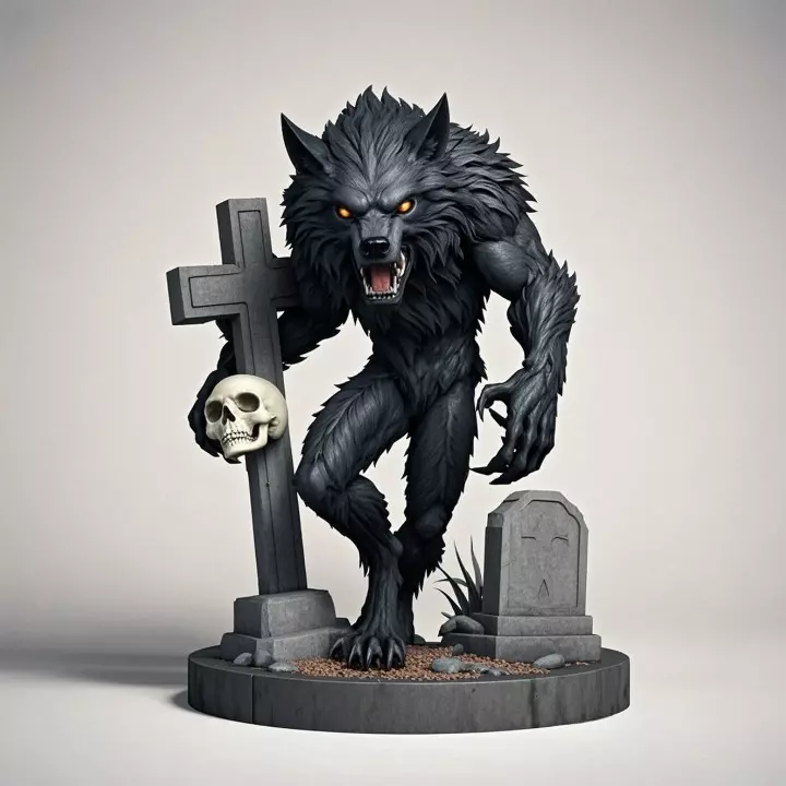 2283 Werewolf Howling with Skull 3D Model magic 3D print model_1