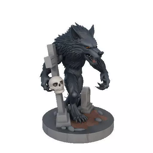 2283 Werewolf Howling with Skull 3D Model magic 3D print model_10