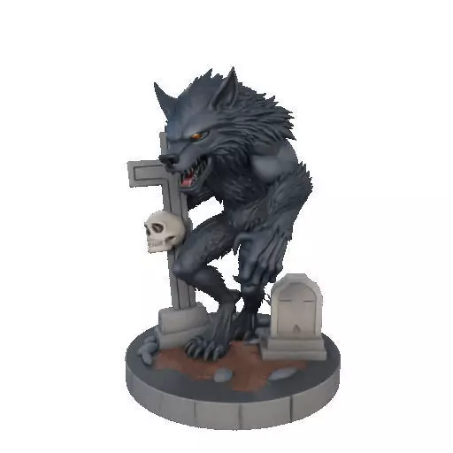 2283 Werewolf Howling with Skull 3D Model magic 3D print model_34