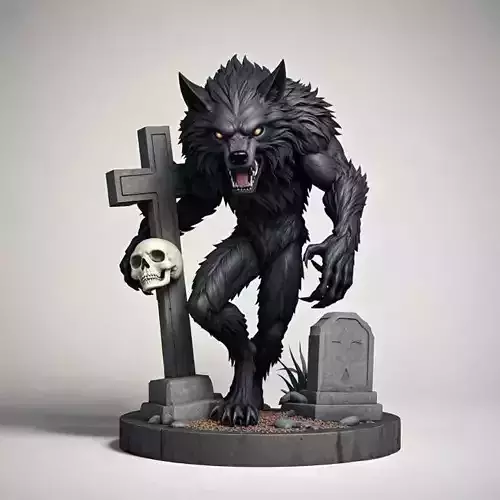 2283  Werewolf Howling with Skull  3D Model   magic