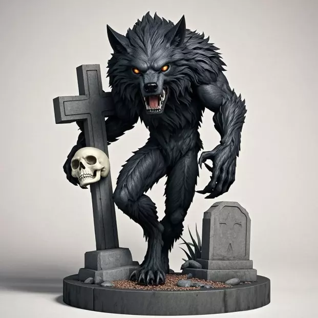 2283 Werewolf Howling with Skull 3D Model magic 3D print model_3