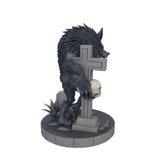 2283 Werewolf Howling with Skull 3D Model magic 3D print model_16