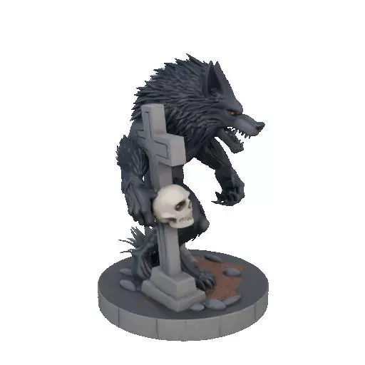 2283 Werewolf Howling with Skull 3D Model magic 3D print model_13