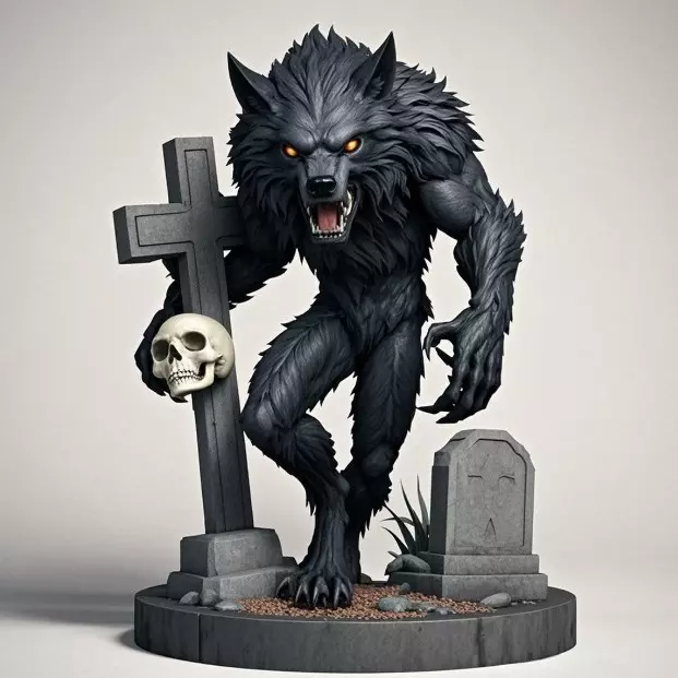 2283 Werewolf Howling with Skull 3D Model magic 3D print model_4