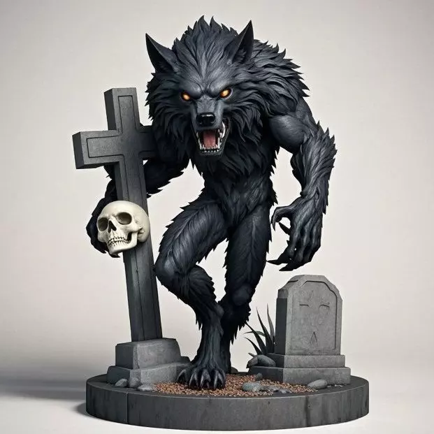 2283 Werewolf Howling with Skull 3D Model magic 3D print model_5