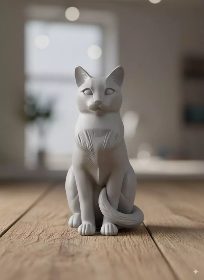 Sitting Cat Statue Dual View 3D print model_0
