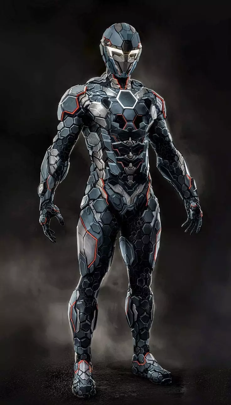 Futuristic Robot Suit 3D High-Tech Armor Hexagonal Design Low-poly 3D model_0