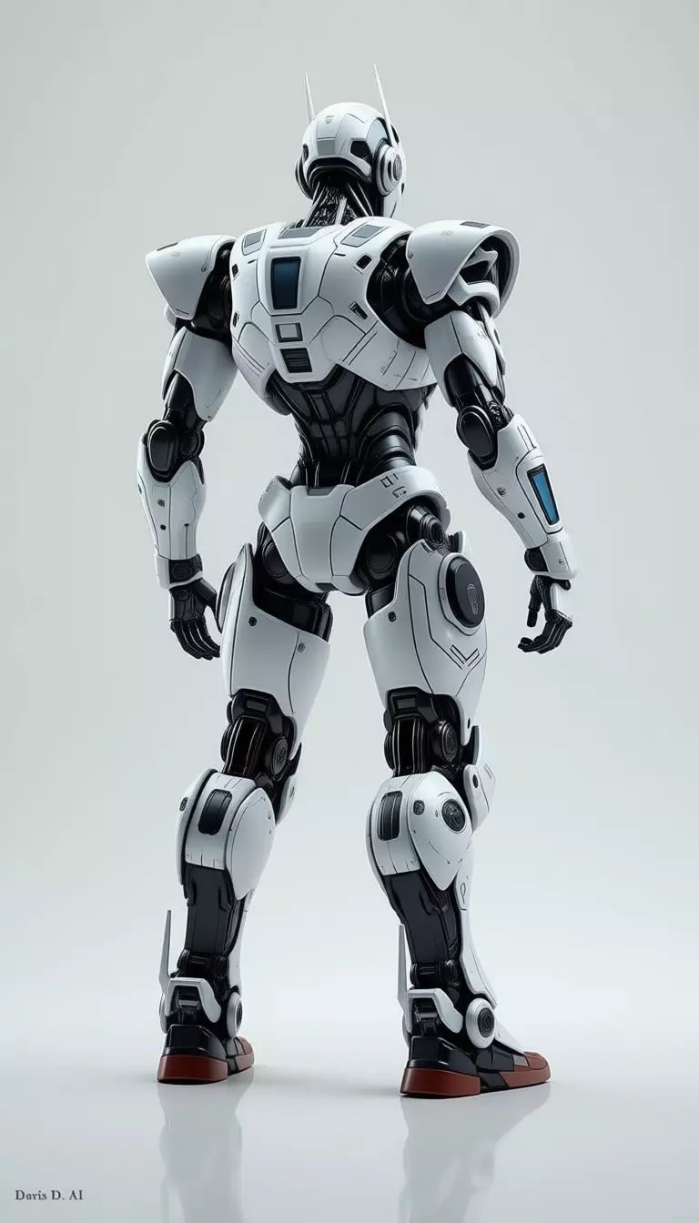 White Mecha Robot 3D Futuristic Battle Suit Blue Eyes Low-poly 3D model_7