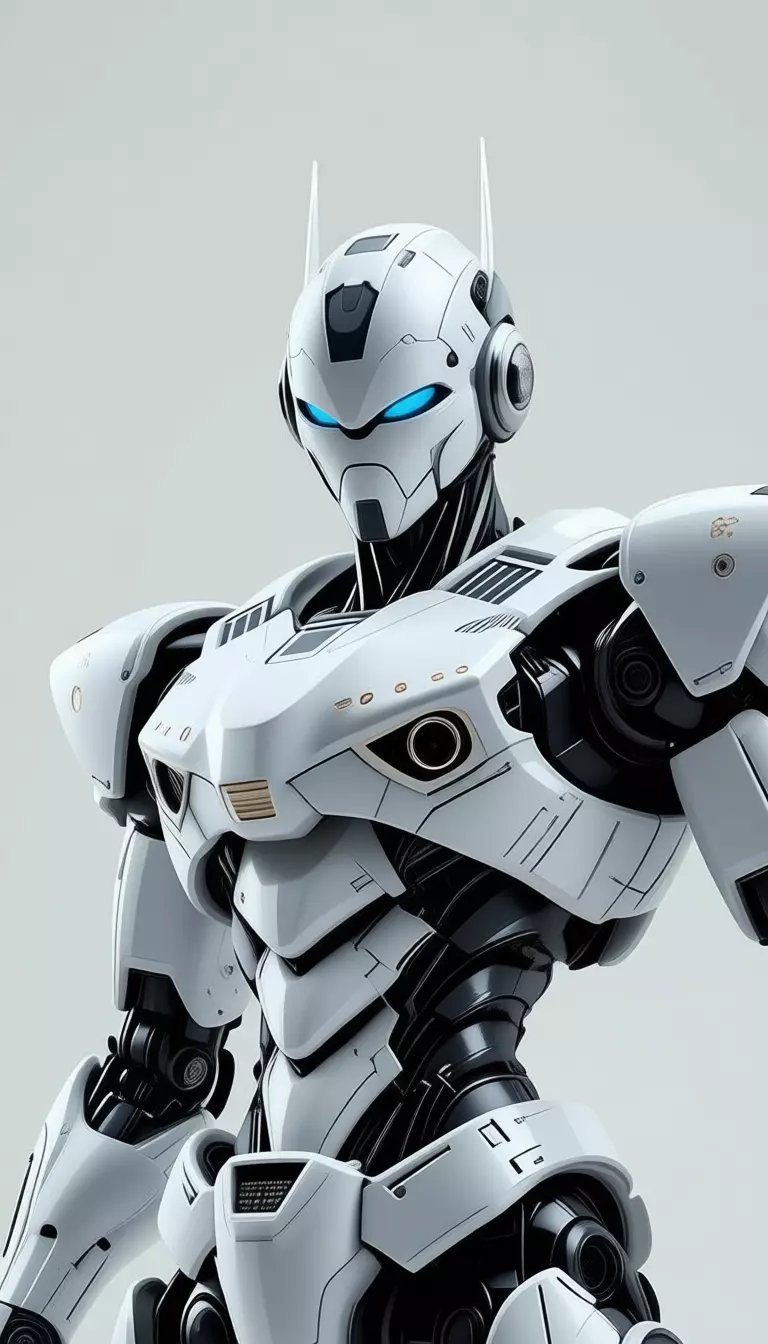 White Mecha Robot 3D Futuristic Battle Suit Blue Eyes Low-poly 3D model_4