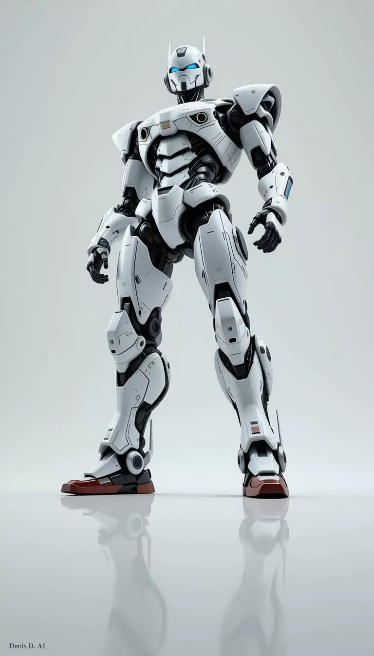 White Mecha Robot 3D Futuristic Battle Suit Blue Eyes Low-poly 3D model_3