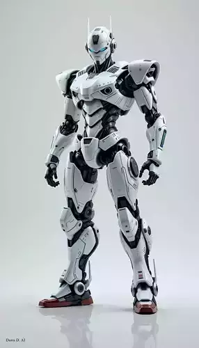 White Mecha Robot 3D Futuristic Battle Suit Blue Eyes
