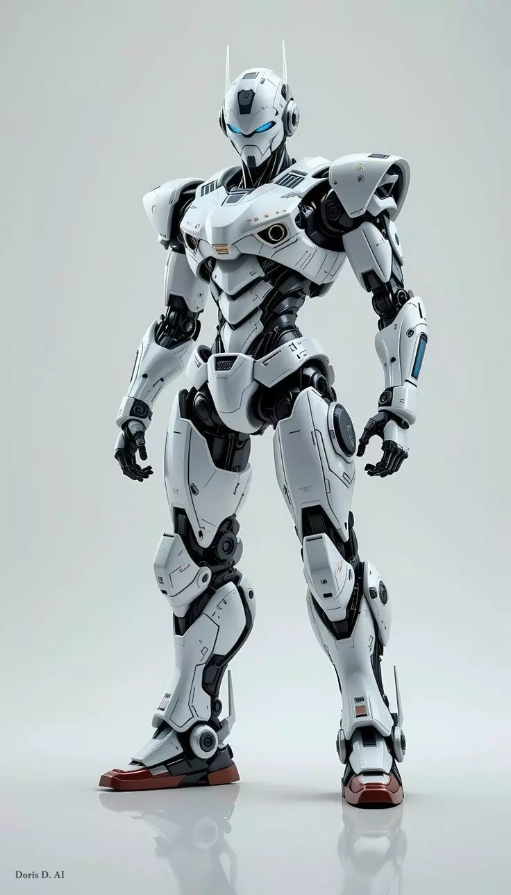 White Mecha Robot 3D Futuristic Battle Suit Blue Eyes Low-poly 3D model_0