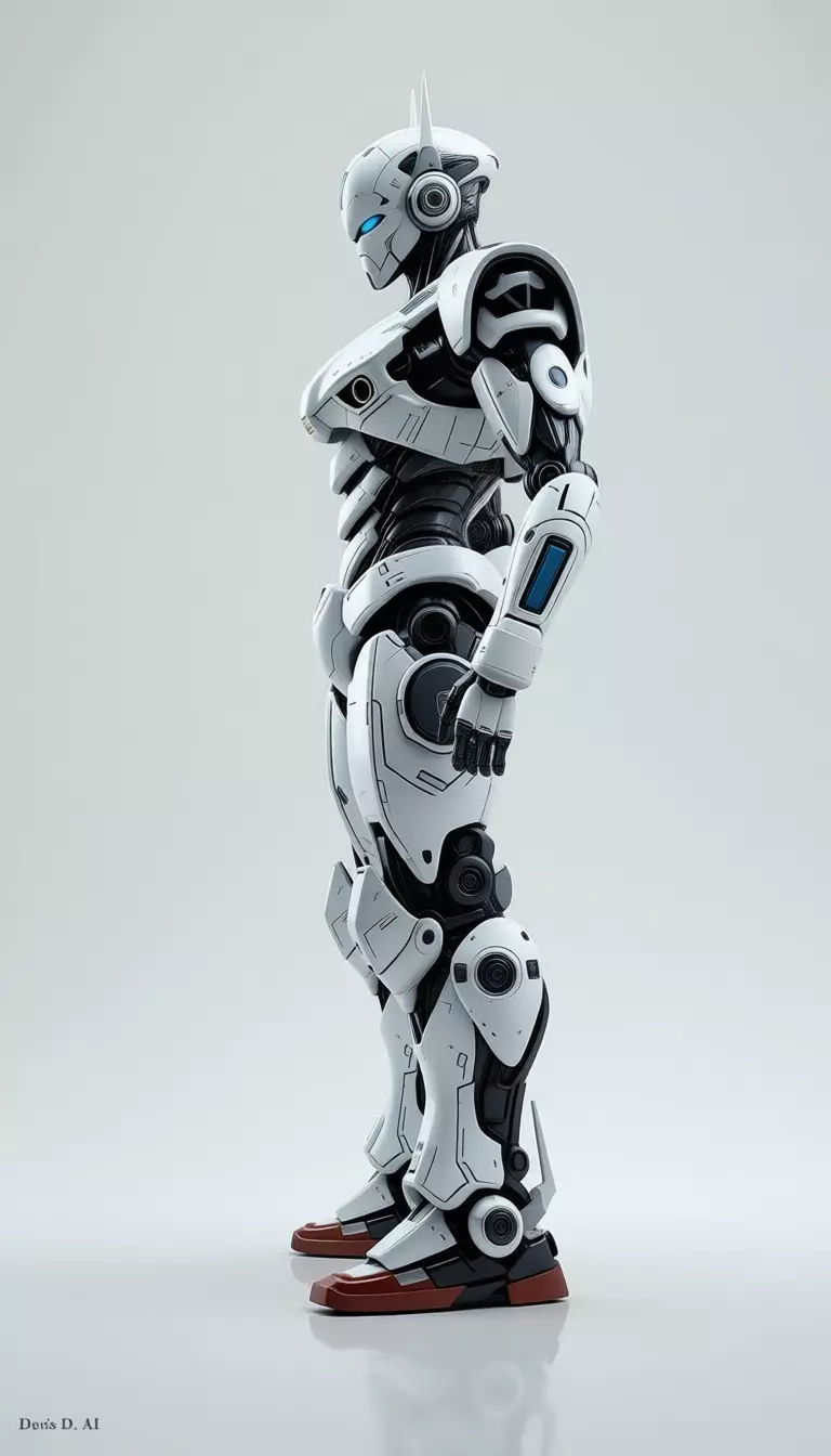 White Mecha Robot 3D Futuristic Battle Suit Blue Eyes Low-poly 3D model_6