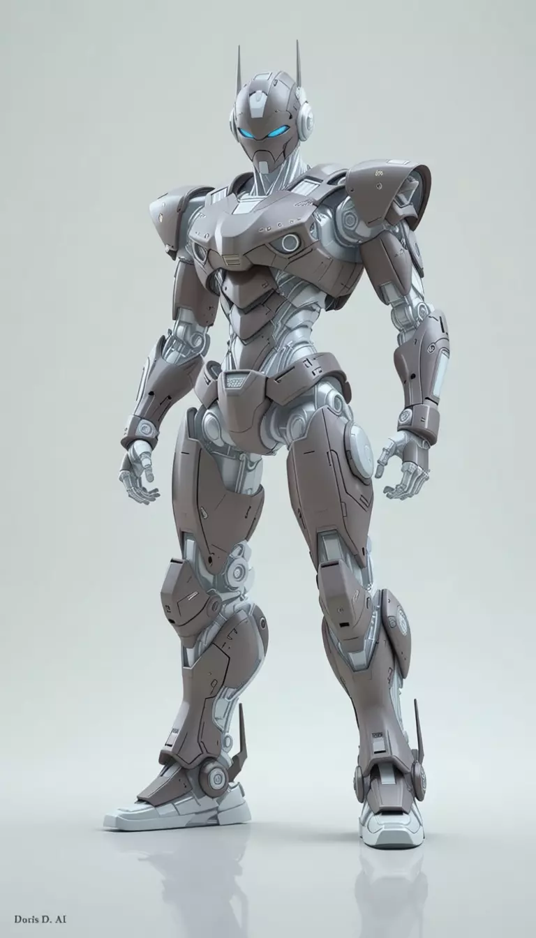 White Mecha Robot 3D Futuristic Battle Suit Blue Eyes Low-poly 3D model_8