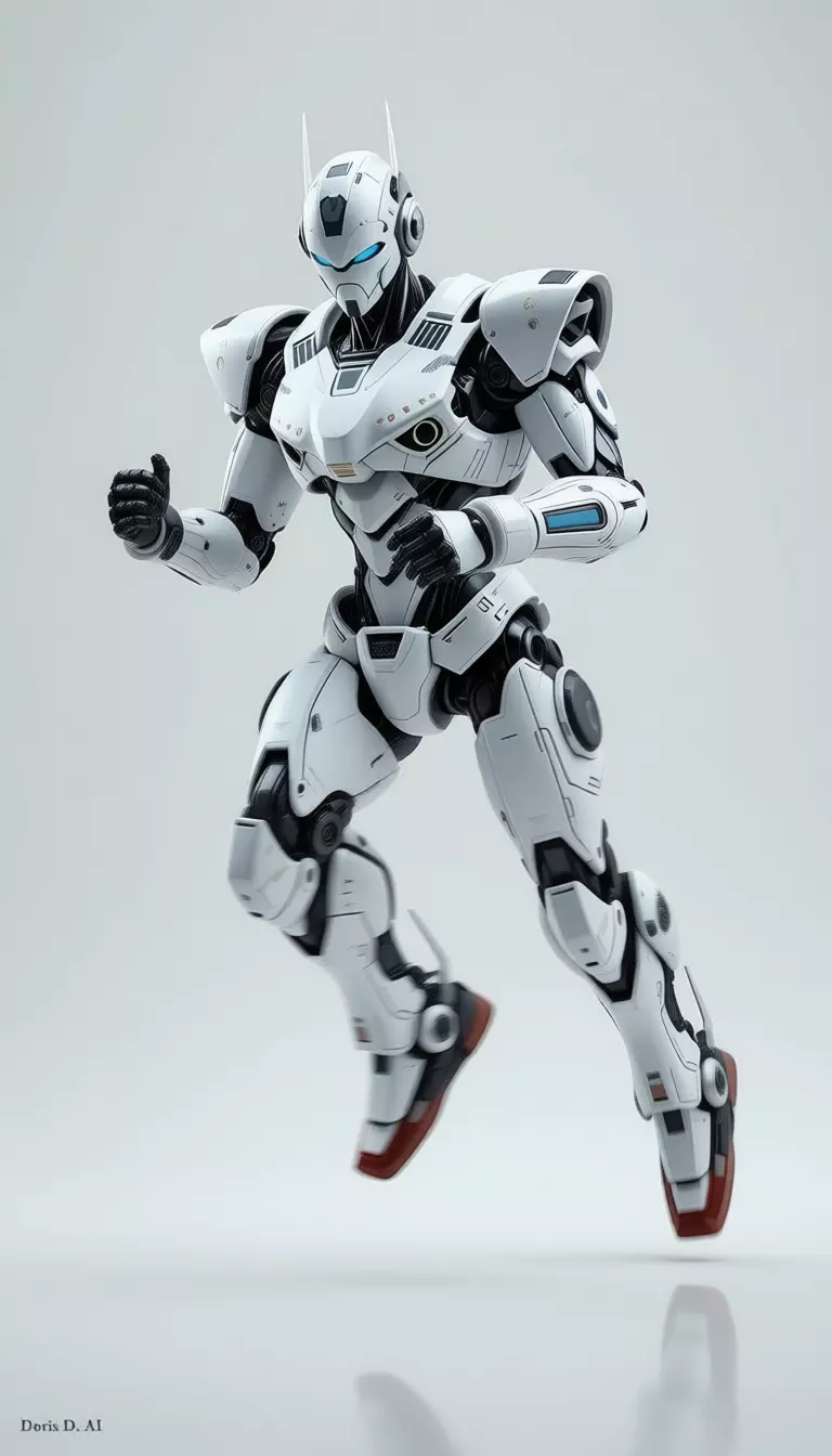 White Mecha Robot 3D Futuristic Battle Suit Blue Eyes Low-poly 3D model_1