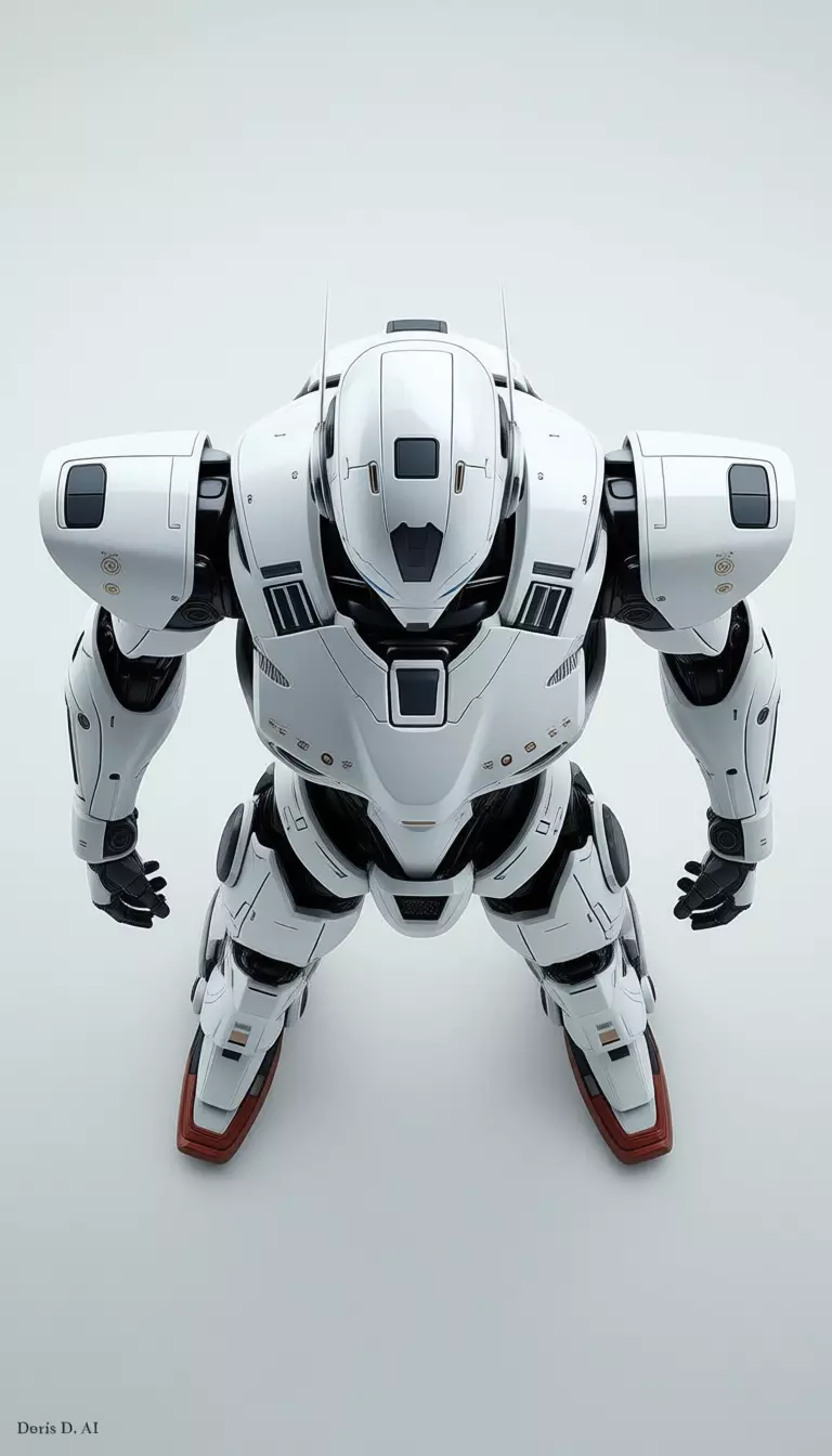 White Mecha Robot 3D Futuristic Battle Suit Blue Eyes Low-poly 3D model_2