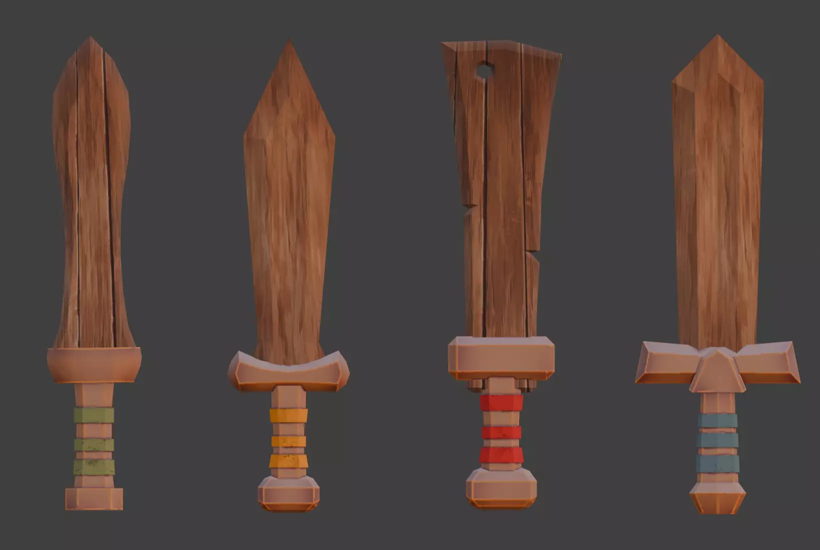 Stylised wood swords low-poly game ready Low-poly 3D model_0