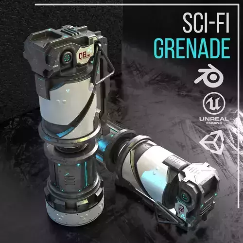 Game ready Sci-fi Grenade prop Low-poly 3D model