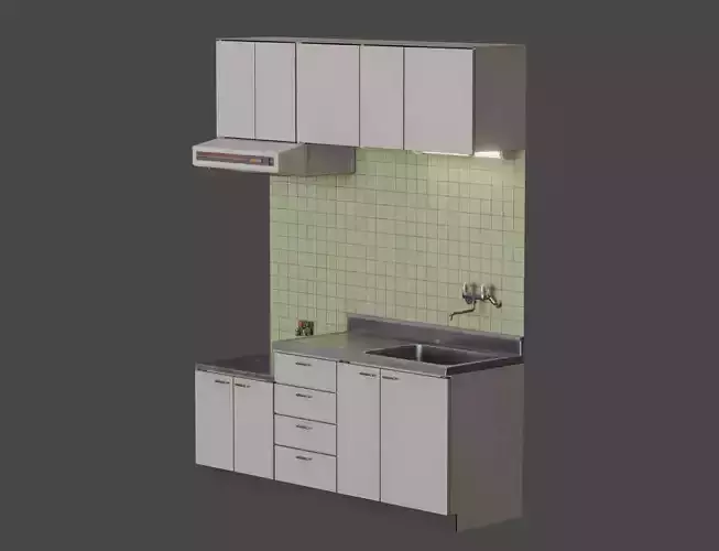 Low-Poly Japanese Retro Compact Kitchen Unit