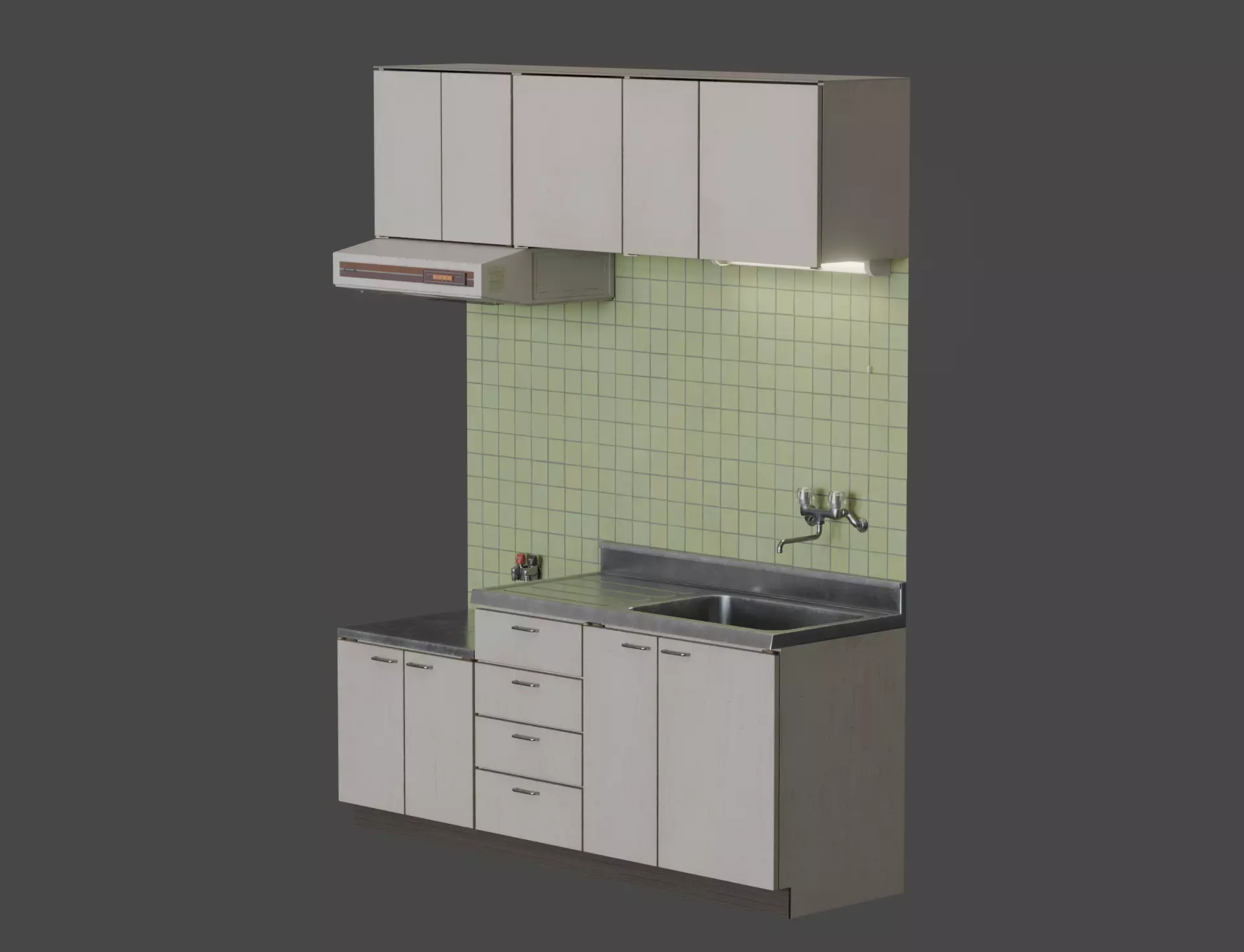 Low-Poly Japanese Retro Compact Kitchen Unit Low-poly 3D model