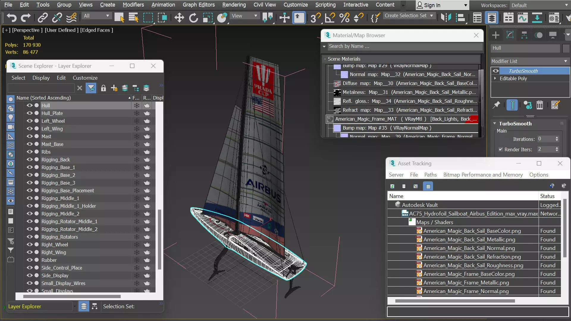 AC75 Hydrofoil Sailboat Airbus Edition 3D model_13