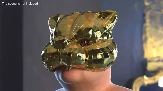Tiger Face Mask Gold on Head 3D model
