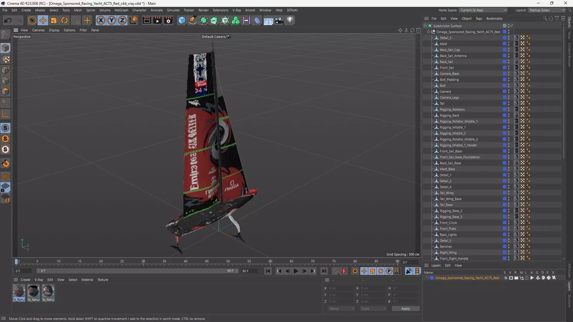 Omega Sponsored Racing Yacht AC75 Red 3D model_16