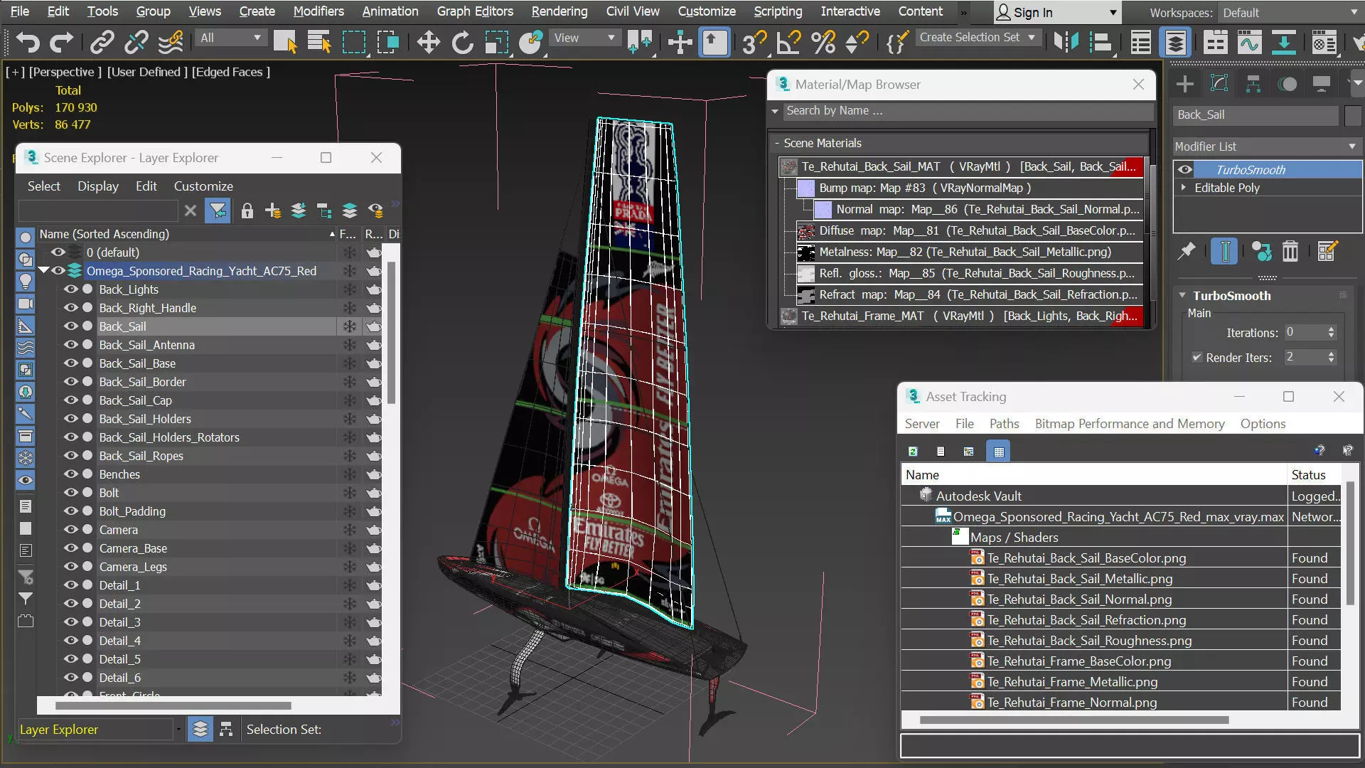 Omega Sponsored Racing Yacht AC75 Red 3D model_13