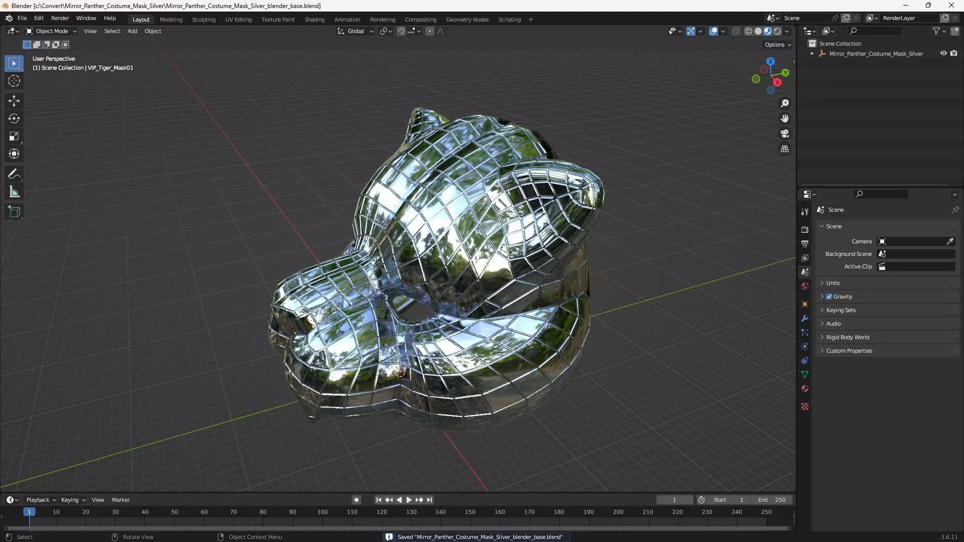 Mirror Panther Costume Mask Silver 3D model_11