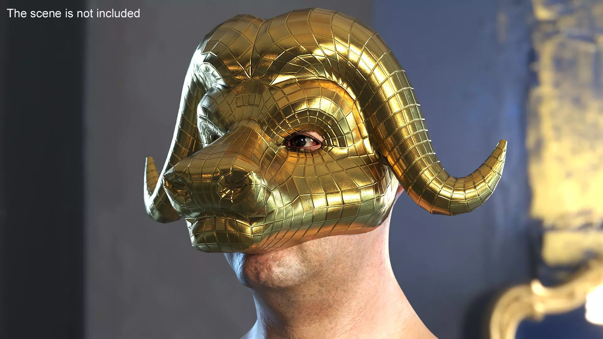 Geometric Bull Head Mask Gold on Head 3D model_0