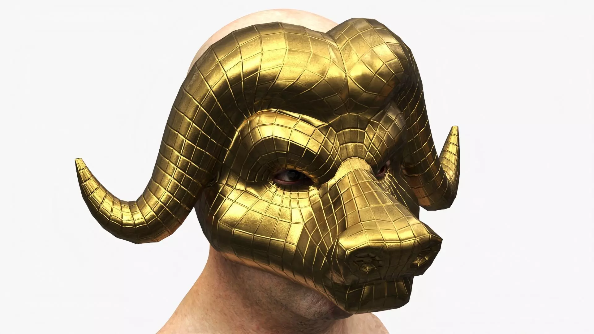Geometric Bull Head Mask Gold on Head 3D model_2