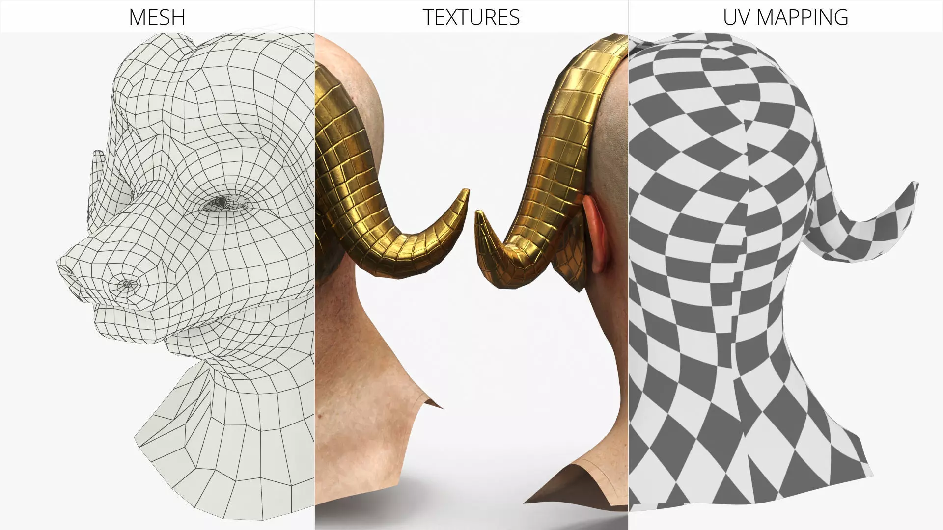 Geometric Bull Head Mask Gold on Head 3D model_5