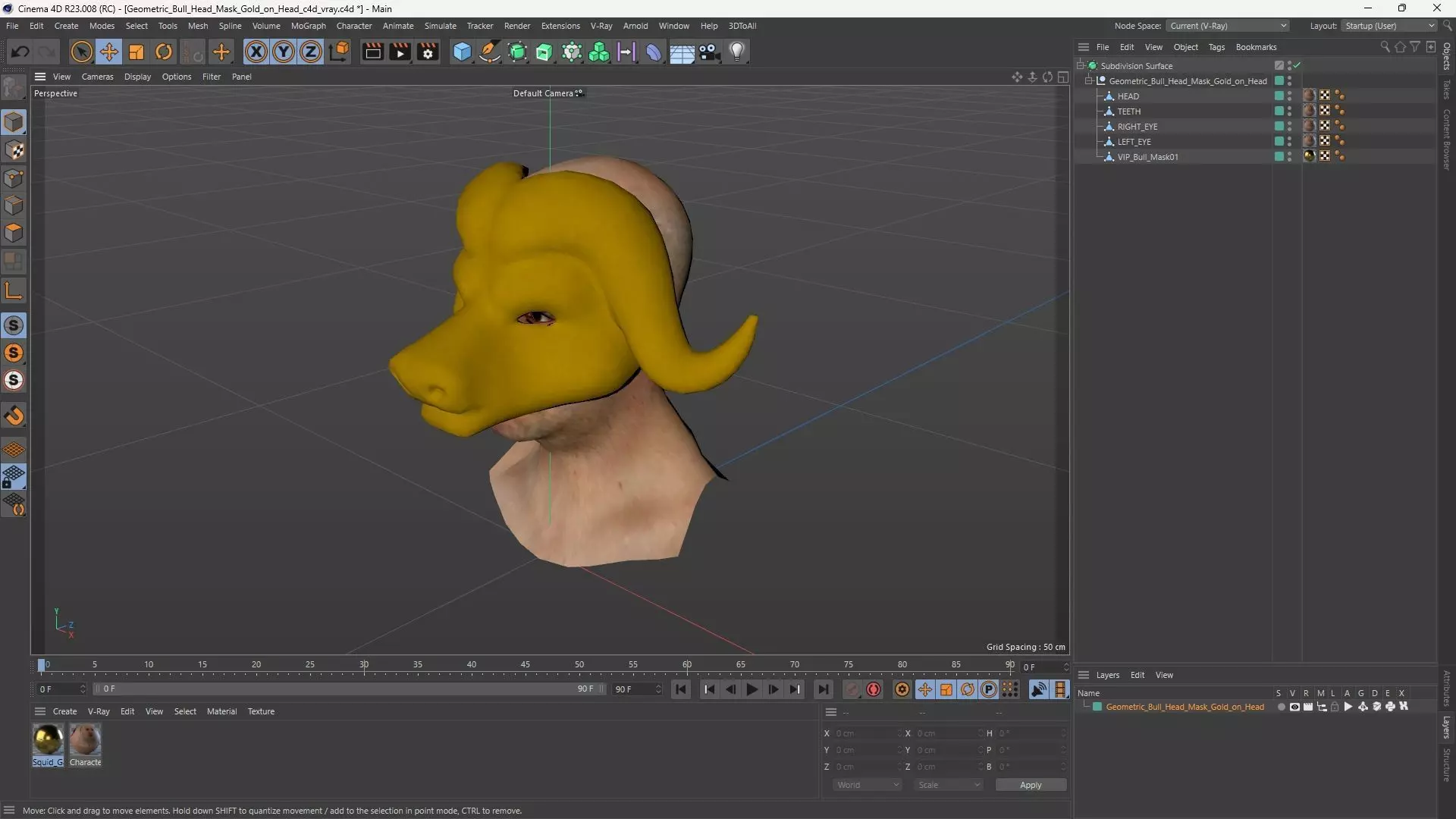 Geometric Bull Head Mask Gold on Head 3D model_14