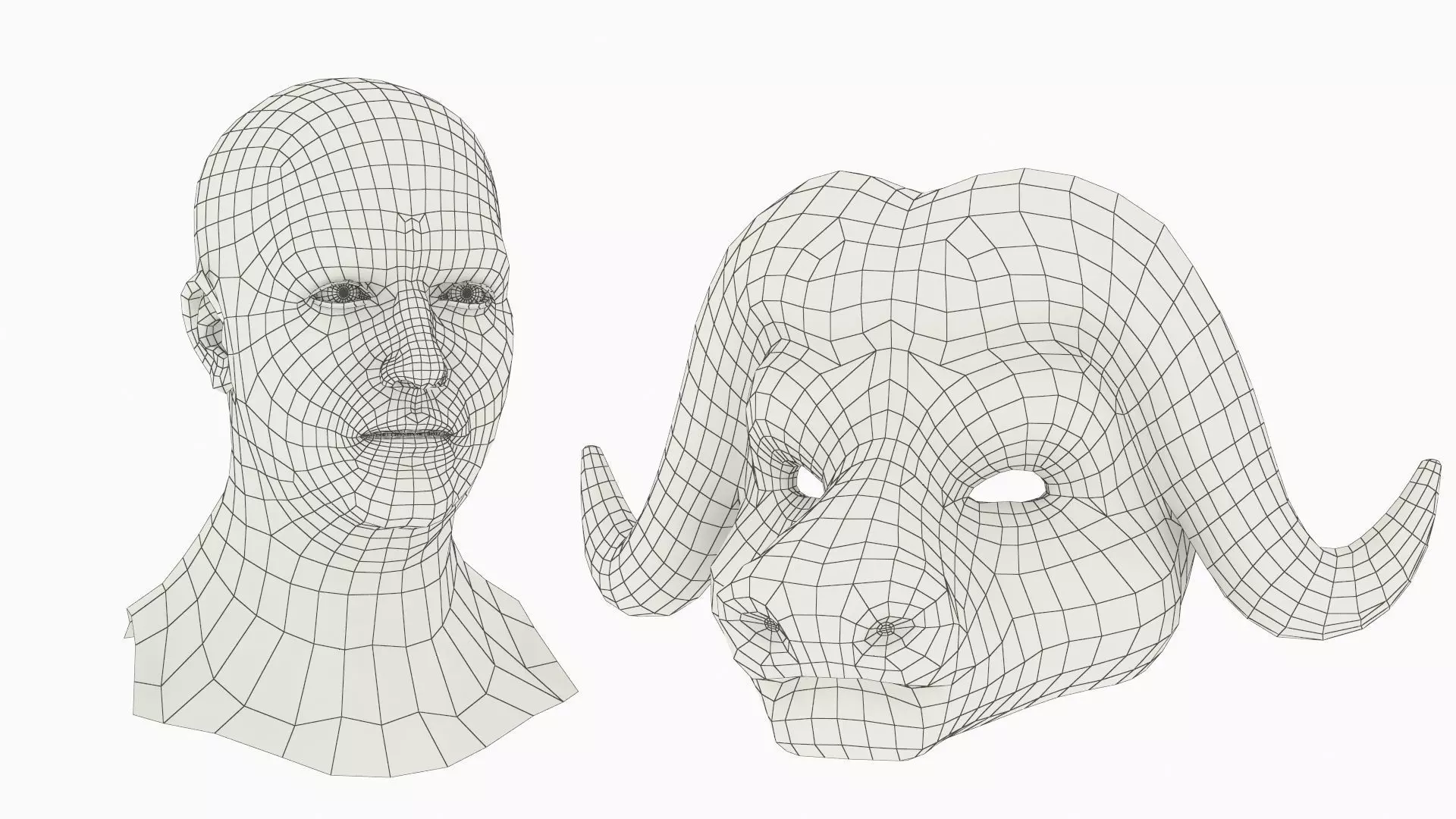 Geometric Bull Head Mask Gold on Head 3D model_8